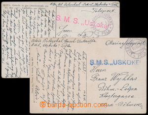 191713 - 1918 S.M.S. USKOKE  sestava 2ks pohlednic s modrým a červe