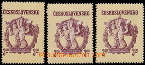 191809 - 1950 Pof.534 production flaw, Tatra's cup 3Kčs, comp. 3 pcs