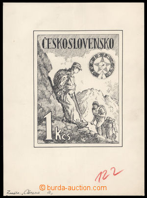 191942 - 1954 NEPŘIJATÝ NÁVRH na zn. 1Kčs, emise Tělovýchova a 