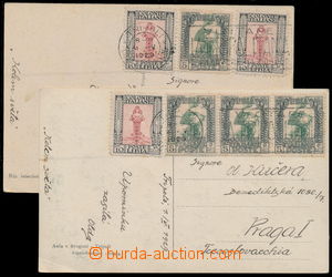 191979 - 1929 set of 2 Ppc sent to Czechoslovakia, richly franked wit