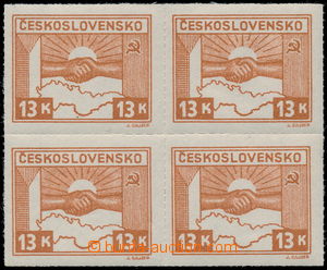 191983 -  Pof.358, 13 Koruna brown, block of four with mixed pin hole