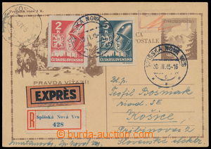 192201 - 1945 CDV74, Košice international post card 1,50Kčs sent as