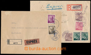 192205 - 1945-1946 sestava 2ks R+Ex-dopisů vyfr. zn. Lipové listy a