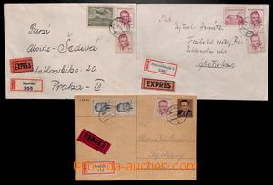 192209 - 1950-1951 comp. 3 pcs of p.stat sent as Reg and Express, fro