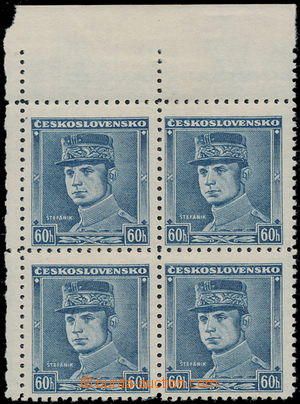 192305 - 1939 Sy.1, Blue Štefánik 60h, UL corner blk-of-4; sought b