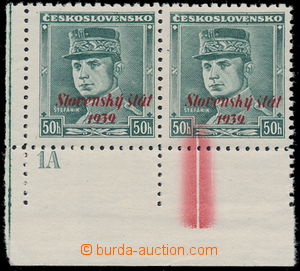 192308 - 1939 Sy.9, Štefánik 50h zelená, dolní rohová 2-páska s
