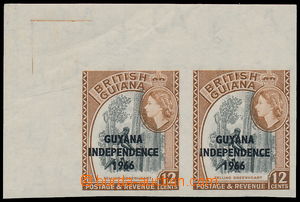 192318 - 1966 SG.391var, IMPERFORATED corner pair QE II. 12C black / 