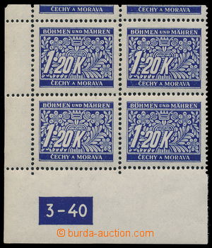 192481 - 1939 Pof.DL10, 1,20K modrá, levý dolní rohový 4-blok z 