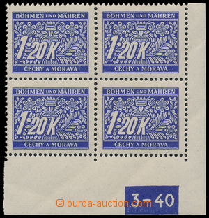192484 - 1939 Pof.DL10a, 1,20 Koruna light blue (!), LR corner blk-of