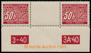 192492 - 1939 Pof.DL6, value 50h, 2-stamps detached gutter with plate