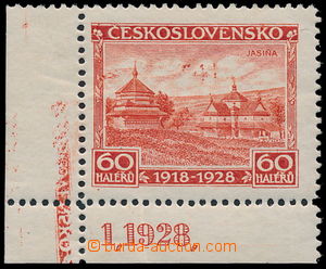 192501 - 1928 Pof.236 VV, Jubilejní 60h oranžová, levý dolní roh