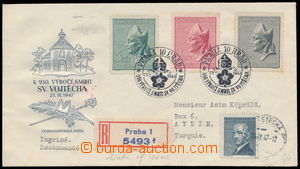 192530 - 1947 FDC St. Adalbert with complete sets Pof.450-452, Reg to