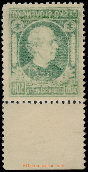 192558 - 1939 Sy.23A, Hlinka 50h zelená s přetiskem, krajový kus s