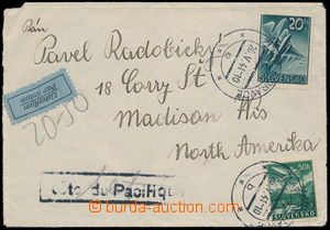 192737 - 1941 airmail letter to USA franked with. airmail stamp 50h a