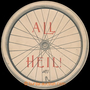 192772 - 1899 ALL HEIL! - postcard in form of bicycles/wheel; long ad