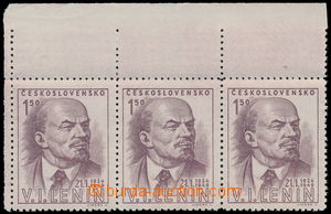 192795 - 1949 Pof.498 ST, Lenin 1.50Kcs, upper marginal strip-of-3, S