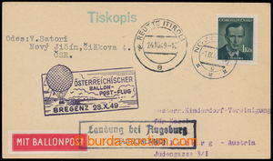 193224 - 1949 BALONOVÁ POŠTA  lístek přepravený letem BREGENZ - 