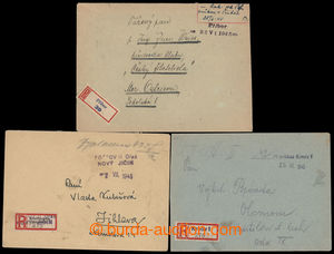 193306 - 1945 sestava 3ks R-dopisů vyplacených v hotovosti v němec