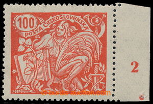 193381 -  Pof.173B, 100h red, marginal piece with plate number 2, com