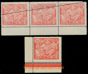 193382 -  Pof.173A, 100h red, horizontal strip of 3 with lower margin
