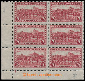 193392 - 1926 Pof.226x, Prague, Tatras 3CZK red, L corner blk-of-6 wi