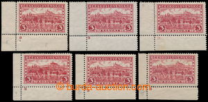 193396 - 1926 Pof.226II, Prague, Tatras 3CZK red, comp. of 6 corner p