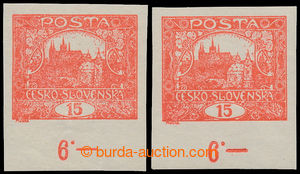 193524 -  Pof.7Nd, 15h vermilion, 2 marginal pieces with control-numb