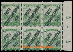 193589 -  Pof.103X ST, 5f green - printing error, marginal block-of-6