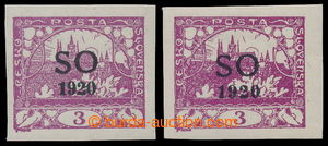 193617 -  Pof.SO2, Hradčany 3h violet imperforated, 2ks: 1x retouch 