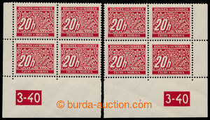 193714 - 1939 Pof.DL3, 20h red, L and LR block of four with plate num