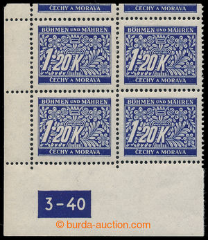 193715 - 1939 Pof.DL10, 1,20 Koruna blue, LL corner blk-of-4 from ře