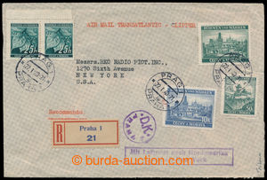 193746 - 1940 Reg and airmail letter to USA, with Towns 50h, 5 Koruna