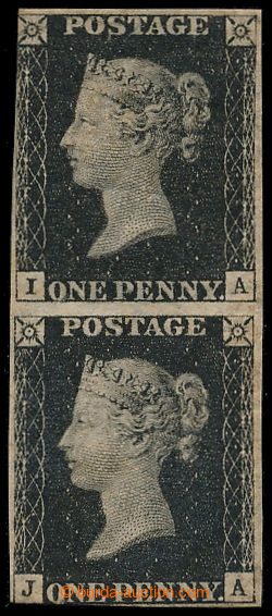 193777 - 1840 SG.2, PENNY BLACK black, unused vertical pair, letters 