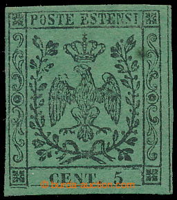 193901 - 1852 Sass.1, Coat of arms 5C green; very fine piece with par