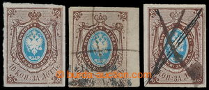 193903 - 1857 Mi.1, Coat of arms 10Kop, 3 pcs, postally hand oblitera
