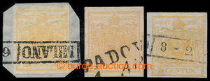 193916 - 1850 Mi.1, Ferch.1 HP I, 3x Coat of arms 5Cts - gelbocker, o
