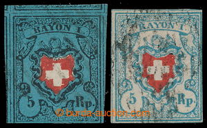 193925 - 1850-1851 Mi.7IIb, 9II, Rayon I 5Rp, 2 stamps from two issue