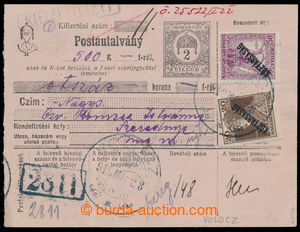 194047 - 1919 VOLOVEC  larger part money p.stat order franked with Hu