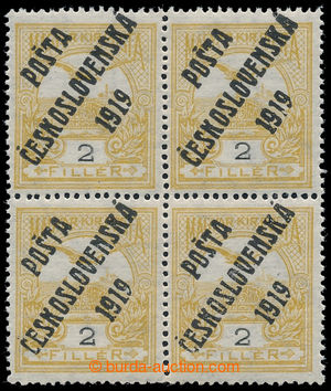 194089 -  Pof.90, 2f yellow, block of four, types I. - I. / I. - III.