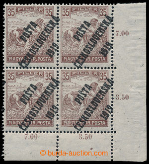 194091 -  Pof.109 Ob, 35f brown, lower left corner block-of-4 with ma