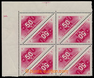 194094 - 1937 Pof.DR2B, 50h red, LL block of 8 with whole plate numbe
