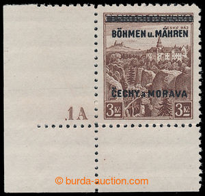 194202 - 1939 Pof.16, Český ráj 3Kč, dolní rohový kus s DČ 1A,