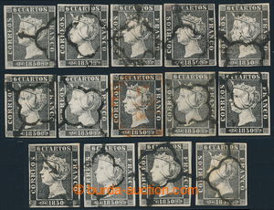 194211 - 1850 Mi.1, set of 14 stamps Isabella II., various shades, ty