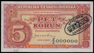 194268 - 1945 Ba.70, 5Kčs, set Z/Z 000000  with black printed seal o
