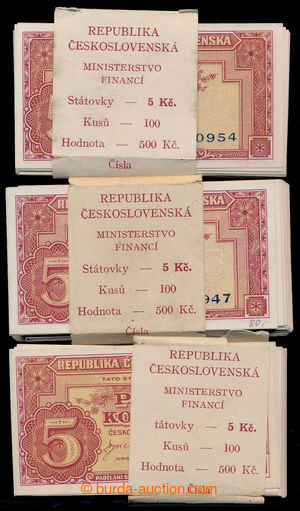 194281 - 1945 Ba.70, 5Kčs, set of 3 incomplete parcels with banknote