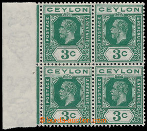 194337 - 1921 SG.339aw, Jiří V. 3c zelená, krajový 4-blok s PŘEV