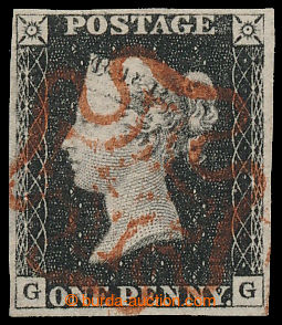 194385 - 1840 SG.2, Penny Black black, plate 4, letters G-G, red Malt