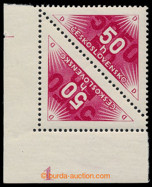194388 - 1937 Pof.DR2B, 50h červená, levá dolní rohová 2-páska 