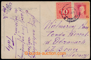 194514 - 1918 PŘEDBĚŽNÉ  pohlednice zaslaná do Brna, vyfr. rakou