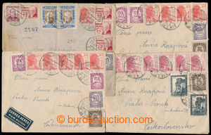 194558 - 1938 sestava 4 Let-dopisů do ČSR, různé barevné a více